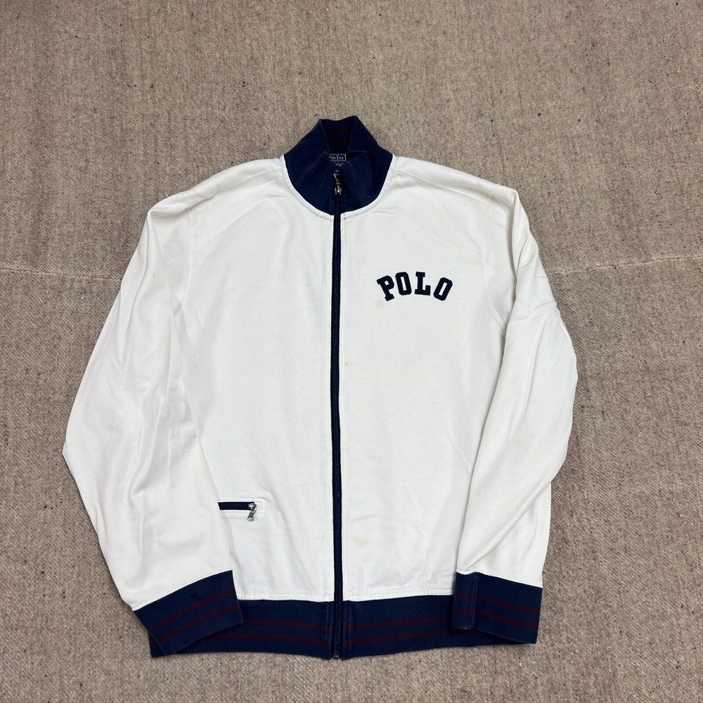 Vintage Polo Ralph Lauren Sweatshirt Mens Medium White 1990s Zip Up